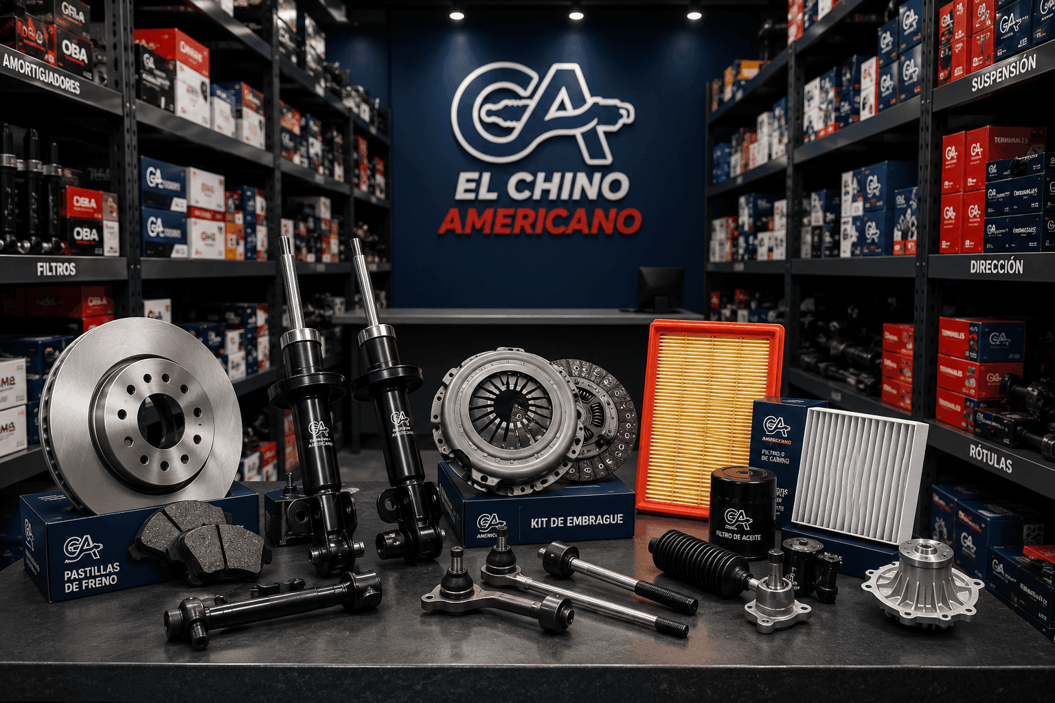 Bodega y atencion de El Chino Americano Bodega ordenada y zona de servicio automotriz